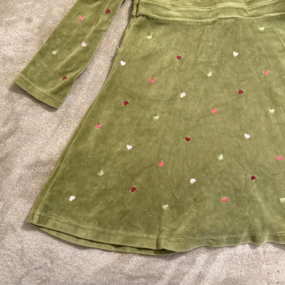 Gymboree Girls Olive Green Velour Hooded Heart Dress Long Sleeve Size 6